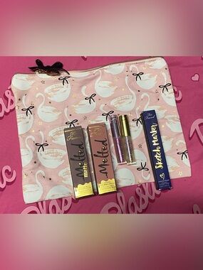NEW Too Faced Makeup Bag Lipstick Lip Plumper Eyeliner Makeup Beauty Lot Bundle